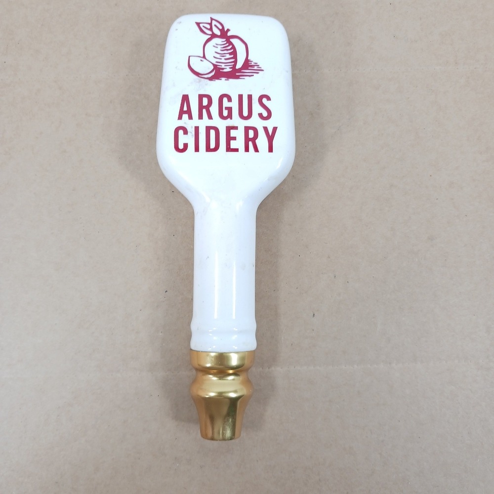 Argus Cidery Beer Tap Handle White Ceramic Gold Base Austin Texas Brewery Bar